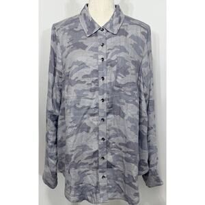Torrid Shirt Top Blouse Women Size 1 1X 14/16 Camo Button UP Long Sleeve Gray